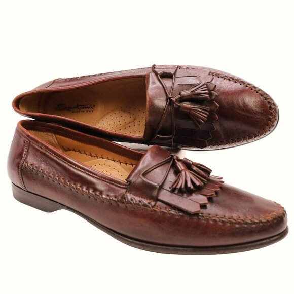 Santoni Italy All Leather Tassel Loafers Brown Moccasins Men's 11.5D Dress Shoes - Picture 12 of 14